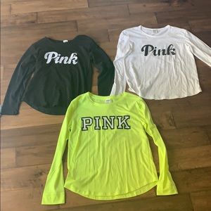 Three long sleeve Victoria Secret PINK shirts